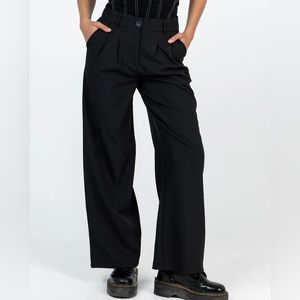 Princess Polly Black Petite Straight Leg Trousers